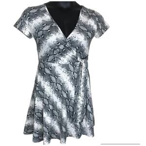 ROLLA COSTER Reptile Snake Print Faux Wrap Skater Dress